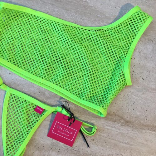 Temptation Micro Bikini-Neon Green/One Sleeve By OH LOLA SWIMWEAR