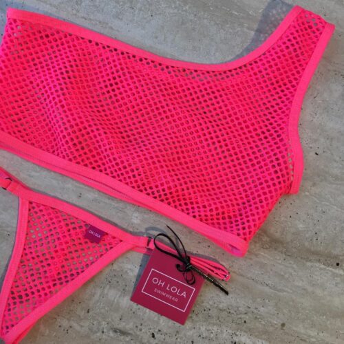 Temptation Bikini-Neon Pink/One Sleeve By OH LOLA SWIMWEAR