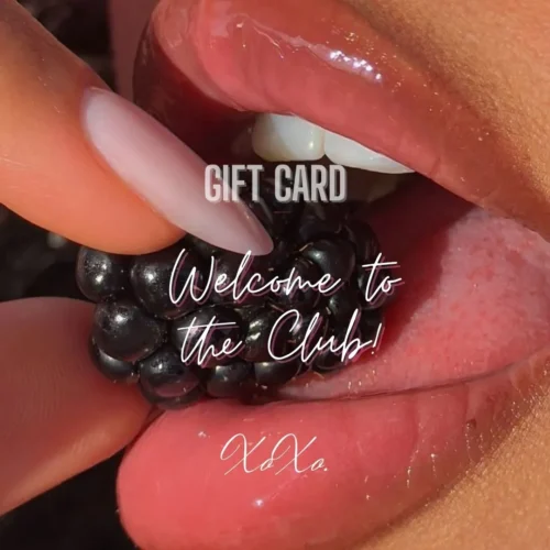 Model posing with a tasty fruit to introduce Oh Lola Gift Cards