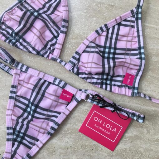 Plaid Dream Micro Bikini (Pink) by OH LOLA SWIMWEAR