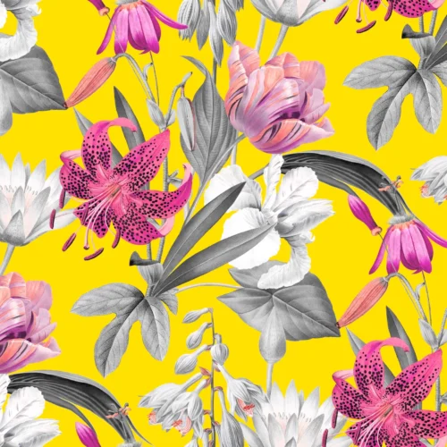 Enchanted Floral Pattern with intense yellow background