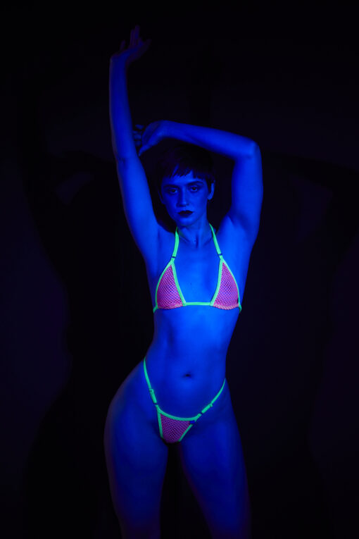 Temptation Micro Bikini Pink/Yellow under black lights