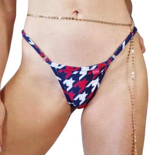 Houndstooth Micro Bikini - USA BY OH LOLA SWIMWEAR - Side Adjustable V-String | FRONT