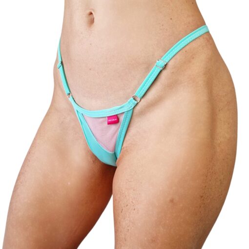 Aqua Mint Micro Bikini by OH LOLA SWIMWEAR Side Adjustable V-String FRONT