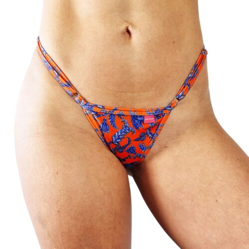 Royal Micro Bikini Orange / Blue - Side Adjustable V-String FRONT