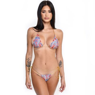 Royal Feathers String Bikini - Blue by Oh Lola Swimwear