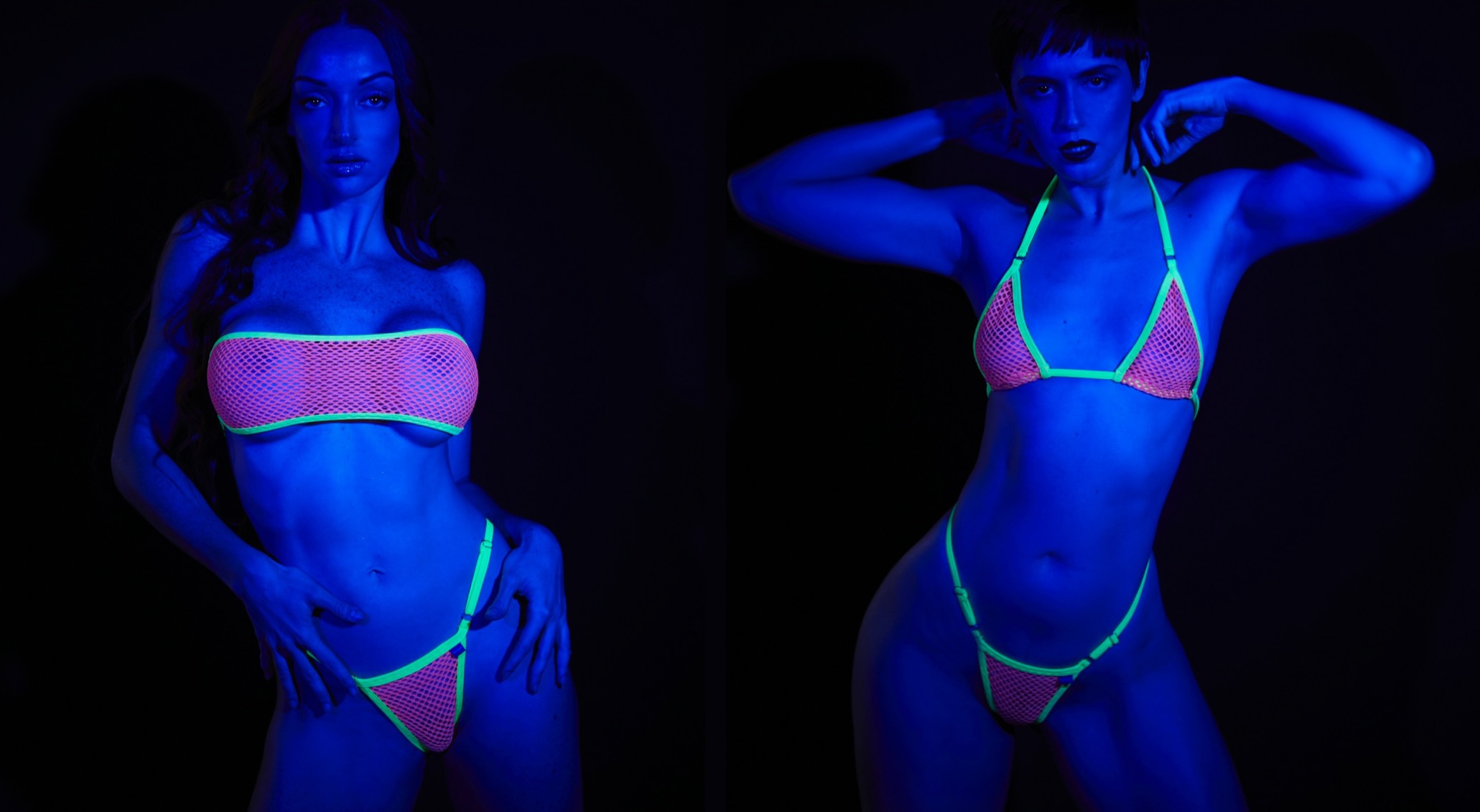 Temptation Micro Bikini and Temptation Bandeau Bikini Pink/Yellow | Medium Format Mesh Bikini