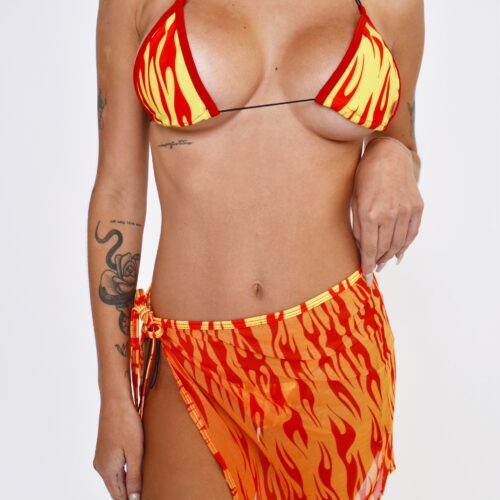 Fire Blaze Sheer Pareo by Oh Lola Swimwear with Fire Blaze String Micro Bikini