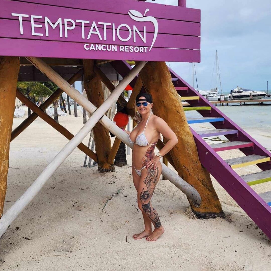 Dawn posing with Oh Lola Bikini at the Temptations Resort in Cancun