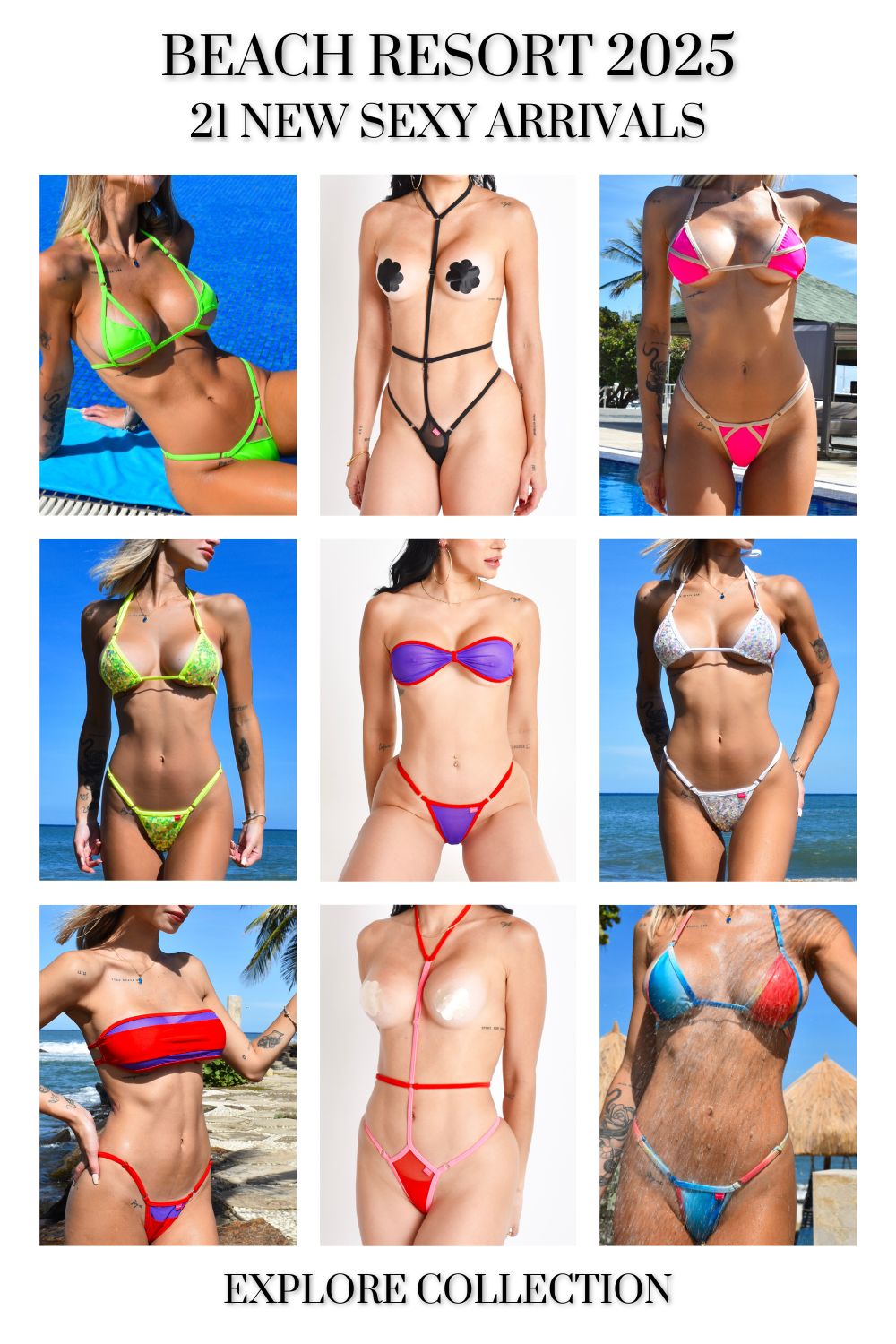 A Banner showcasing nine different bikinis from the Beach Resort 2025 Collection