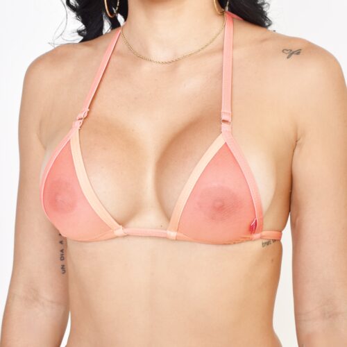 Close up view of the Tropic Haze Sheer Bikini Top Piece