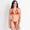 Model showcasing the intense red Ashley's Sins Micro Bikini