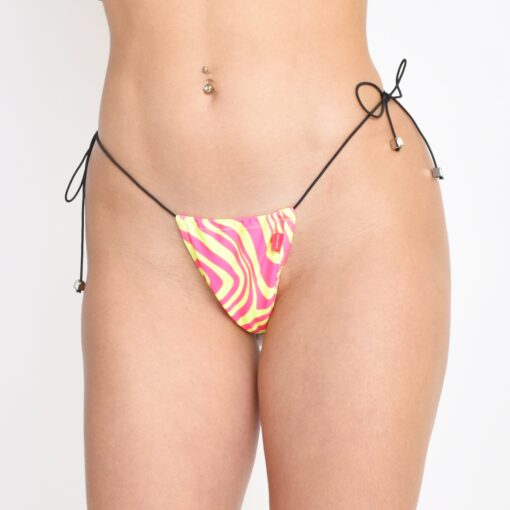 Model showcasing a close up frontal view of the Hyp-Nautic String Bikini Bottom Piece