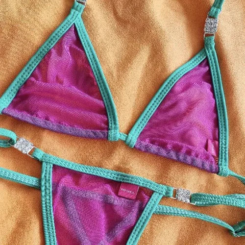 A Sheer Violet and Aquamarine Green Straps designed for the White Sands Bikini Bash 2025