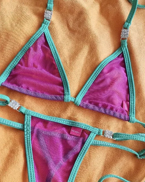 A Sheer Violet and Aquamarine Green Straps designed for the White Sands Bikini Bash 2025