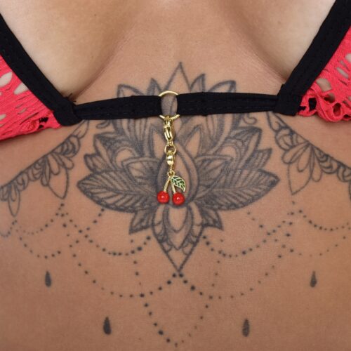 Close up vire of the pendant of the Mesh Bikini with Cherry Charms
