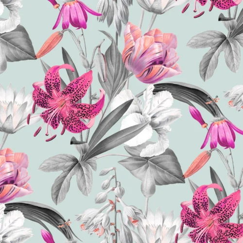 Enchanted Floral Pattern with Light Green background