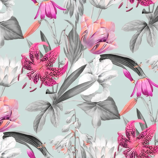 Enchanted Floral Pattern with Light Green background