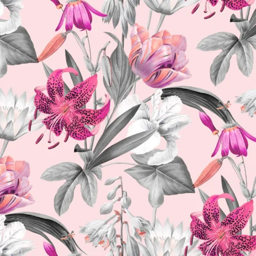 Enchanted Floral Pattern with Light Pink background