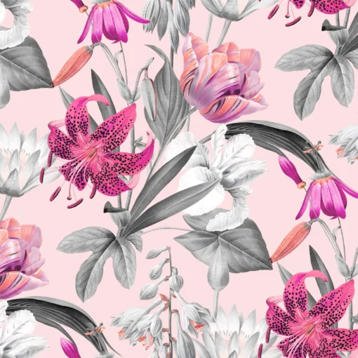 Enchanted Floral Pattern with Light Pink background