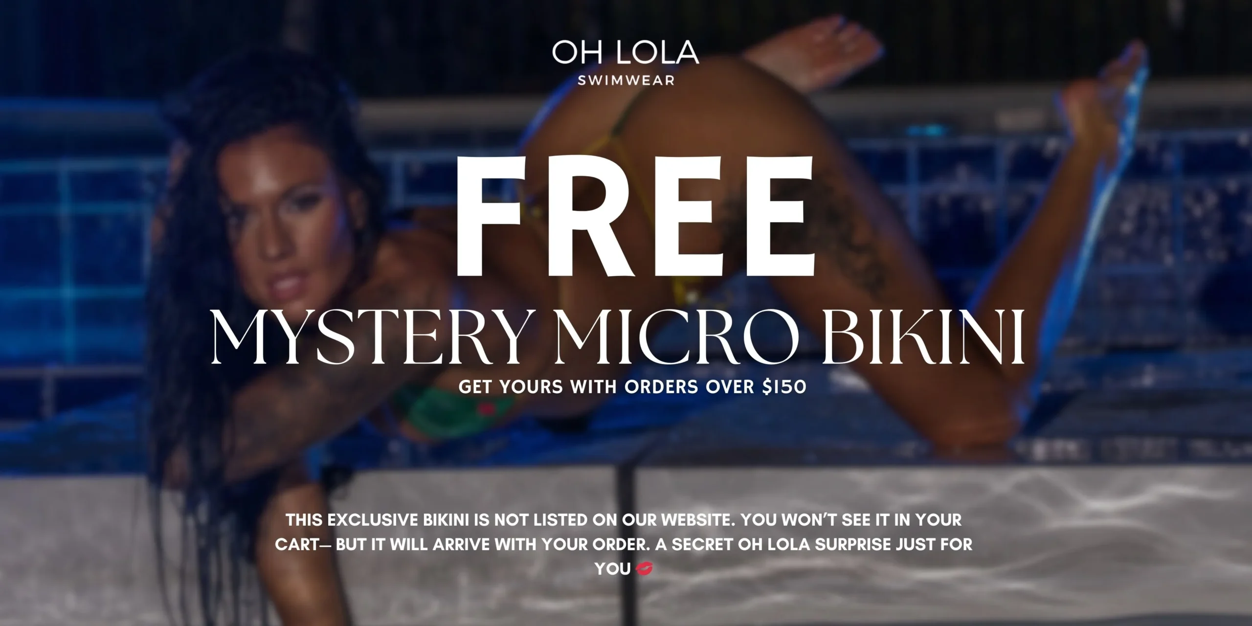 Brunette Model showcasing an undisclosed bikini to promote the Free Bikini Promo - Hero Banner