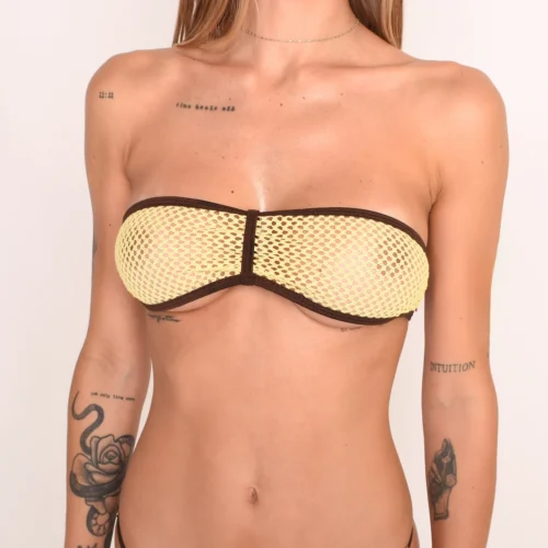 Solar Flare Mesh Bandeau Bikini – Brown Straps - Image 3