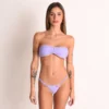 Violet Sky Crochet Edge Bandeau Bikini front view — light violet strapless set with yellow crochet trim and matching micro bottom from the Atlantic Heatwave Collection.